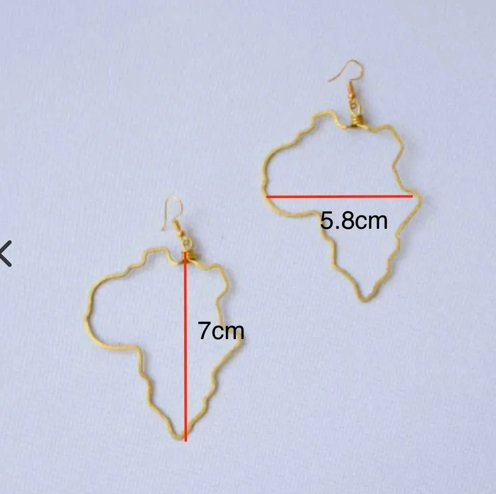 African Map Earrings — Gold Brass Continent Drops