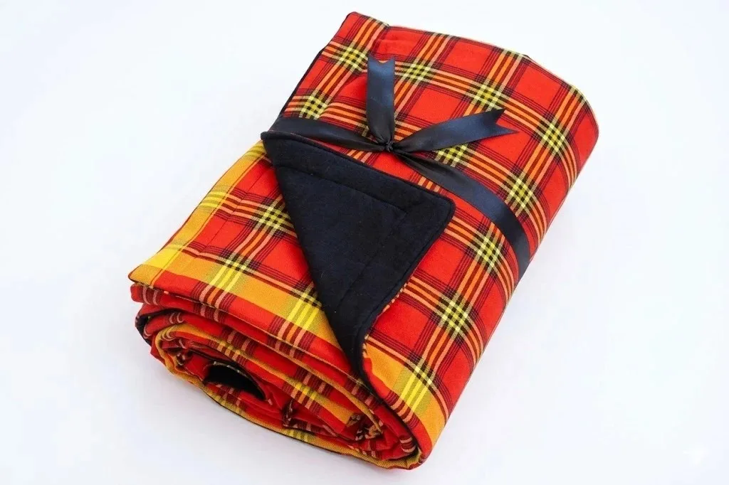 Red & Yellow Maasai Plaid Blanket — Fleece-Lined Outdoor Throw